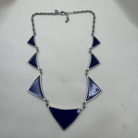 Vintage Express 90’s Silver Tone And Blue Enamel Geometric Necklace Signed - Picture 5 of 6
